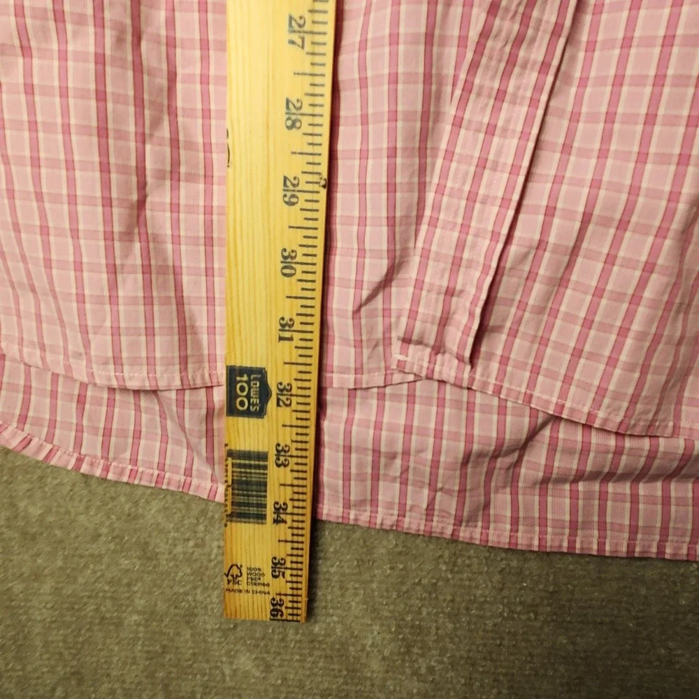 Thomas Pink Dress Shirt Mens 16.5 34 Pink White Check Button Down Double Cuff